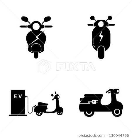 Electric motorcycle with plug pictogram icon symbol design Electric motorcycle with plug pictogram icon symbol design 130044796