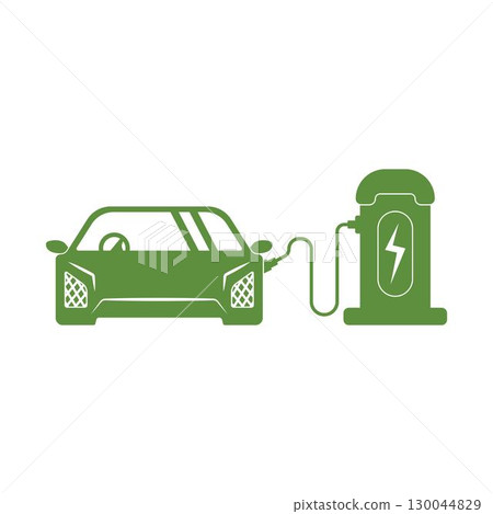 Electric car and Electrical charging station symbol icon 130044829