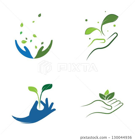 Eco care logo hand and leaf illustration 130044936