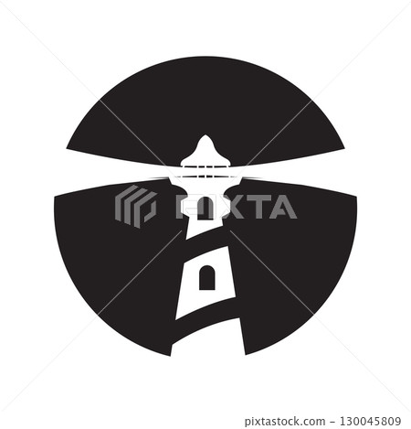 Lighthouse logo vector beacon tower ship signal simple beach port design template 130045809
