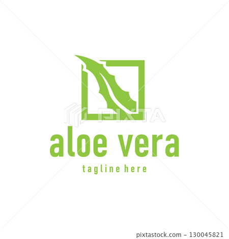 Aloe vera logo concept, green herbal plant with a simple minimalist concept design for a symbol illustration template 130045821