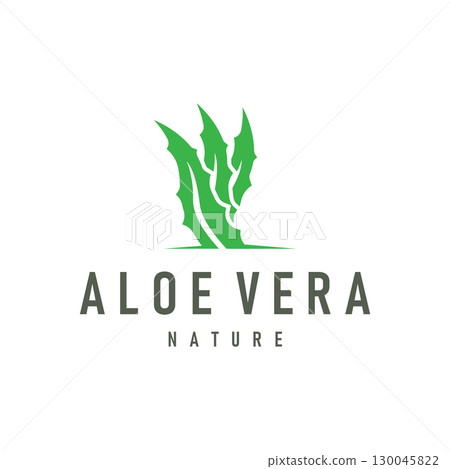 Aloe vera logo concept, green herbal plant with a simple minimalist concept design for a symbol illustration template 130045822