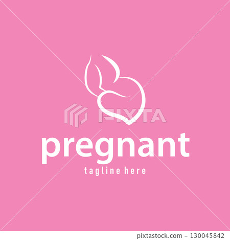 Silhouette of pregnant logo, mother pregnancy concept with simple, minimalist, elegant line design, health symbol template illustration 130045842