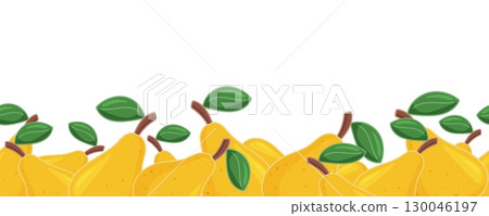 Seamless pear border on white background 130046197