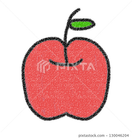紅蘋果插畫圖標，可愛，手繪，蠟筆風格，彩色鉛筆風格 130046204