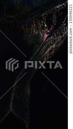 Glitch texture. Screen distortion. Yellow dark black color noise vibration waves purple lines pattern old film on art abstract background. 130046221