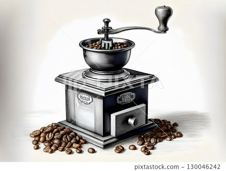 A coffee mill that looks like it was printed on a printing press 130046242