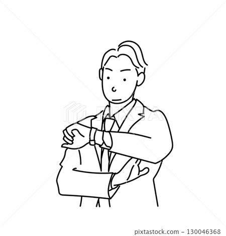 Stock Illustration: Monochrome vector of a man in a suit looking at a clock 130046368