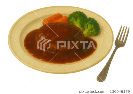 [Western restaurant] Hamburger illustration/with side dishes 130046379