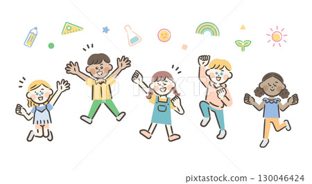 五個孩子精力充沛地跳躍 130046424