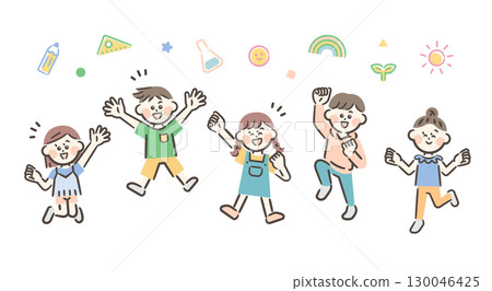 五個孩子精力充沛地跳躍 130046425