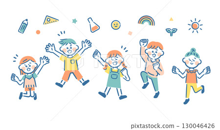 五個孩子精力充沛地跳躍 130046426