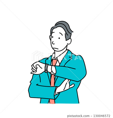 Stock Illustration: A vector of a man in a suit watching the clock, worried about time 130046572