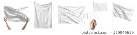 Mockup of white flag isolated on transparent background. 130046639