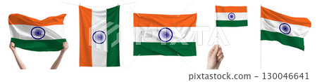 Indian national flag isolated on transparent background. Asia continent flag collection. 130046641