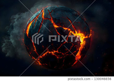 3D concept illustration of an abstract planet floating in the darkness of space 130046656
