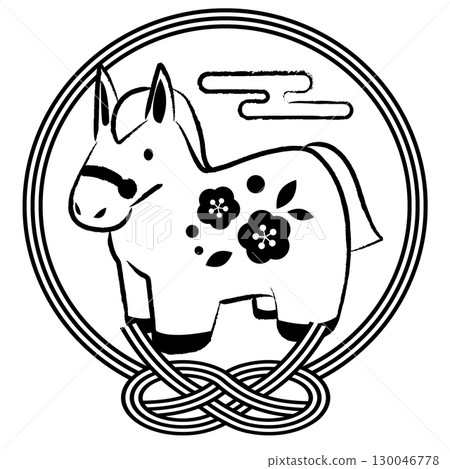 馬年圖示 03，黑白，水引，波星結，可愛，插圖 130046778