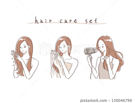 長髮女子做頭髮護理的插圖集 130046799