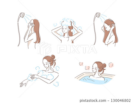 一位女士洗澡的插圖集 130046802