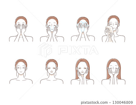Illustration set of women doing skin care 130046809
