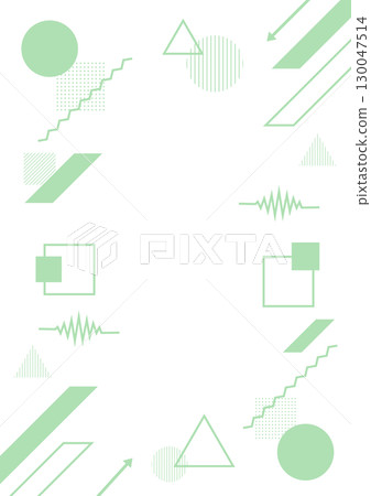 商業背景，簡單的幾何框架插圖，帶有圓形、三角形和正方形。綠色、垂直傳單材料，向量。 130047514