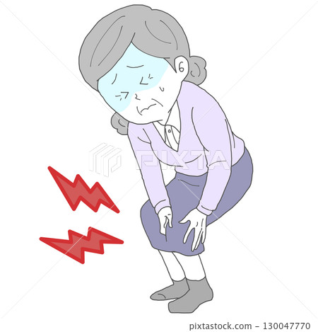 Senior woman with knee pain 2 turns pale Senior woman with knee pain 2 turns pale 130047770