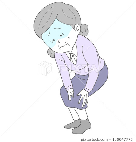Senior woman with discomfort in knee turns pale Senior woman with discomfort in knee turns pale 130047775