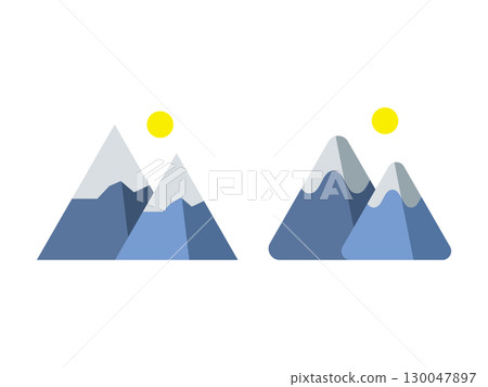 一組帶有月亮和冉冉升起的太陽的雪山圖標插圖 130047897