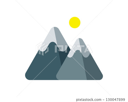 Illustration of icons of snowy mountains with moon and rising sun 130047899