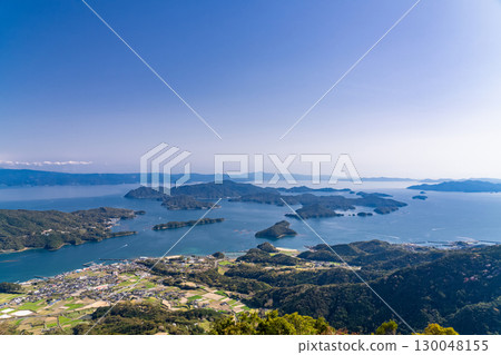 Kumamoto Prefecture: The islands of Goshoura seen from the summit of Mount Kuratake 130048155