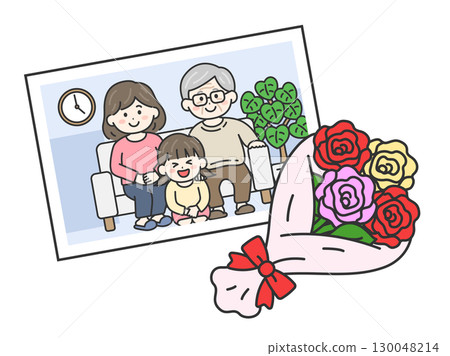 敬老日與祖父、母親和孫女一起拍攝的全家福插圖 | 敬老日 130048214