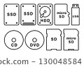 儲存裝置圖示集 | SSD、HDD、SD 卡、USB 記憶體、CD、DVD 線圖 130048584