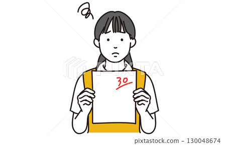 Illustration of an elementary school girl disappointed with her test scores 130048674