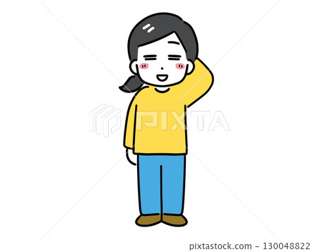 A young woman in casual clothes who is smiling and a little embarrassed (full body, front view) A young woman in casual clothes who is smiling and a little embarrassed (full body, front view) 130048822