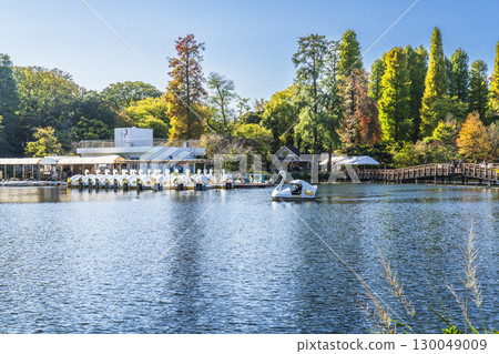 Inokashira Park in early autumn: Inokashira Pond and boat dock [Tokyo, Musashino City - Mitaka City] 130049009