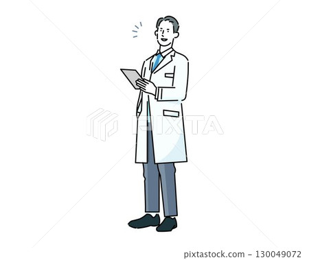 Doctor holding a medical record - whole body - medical consultation - line drawing simple vector illustration material Doctor holding a medical record - whole body - medical consultation - line drawing simple vector illustration material 130049072