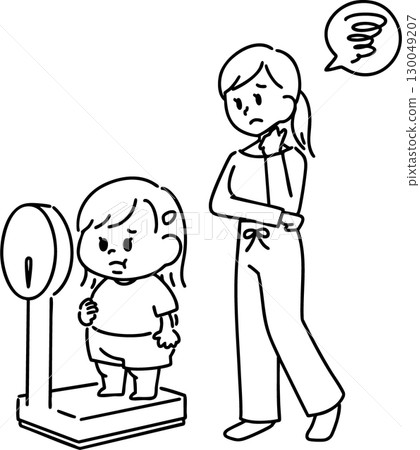 A girl and her mother who are concerned about obesity (line drawing) A girl and her mother who are concerned about obesity (line drawing) 130049207