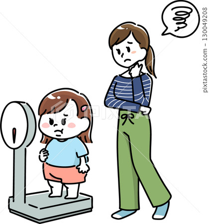 女孩和母親患有肥胖症 130049208