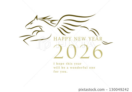 2026 Year of the Horse New Year's card design | Simple line drawing of a Pegasus (horse) 130049242