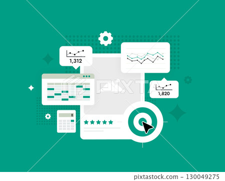 Tools and Visualizations for Data Analysis in the Field of Social Media Digital Marketing Strategies. Flat design modern vector illustration 130049275