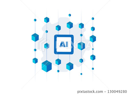 AI blockchain integration for digital transformation and secure innovation in business. Artificial intelligence working with distributed ledger blockchain technology. Flat vector illustration AI blockchain integration for digital transformation and secure innovation in business. Artificial intelligence working with distributed ledger blockchain technology. Flat vector illustration 130049280