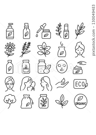 有機化妝品和天然護膚品圖標套裝 130049483
