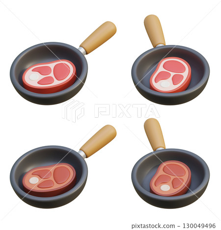 Steak in a Pan 3D Cartoon Style graphic Steak in a Pan 3D Cartoon Style graphic 130049496