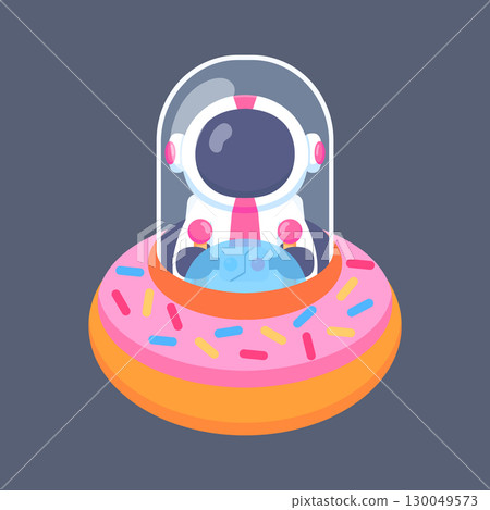 Cute Astronaut Flying in Donuts Spaceship Cute Astronaut Flying in Donuts Spaceship 130049573
