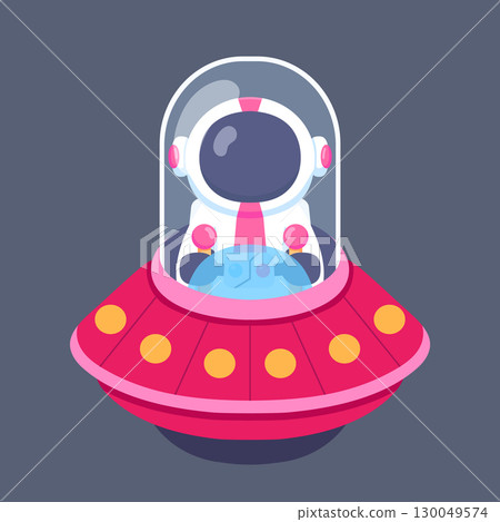 Cute Astronaut Flying UFO 130049574