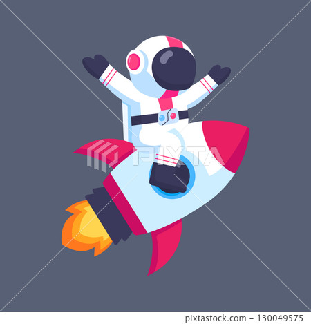 Cute Cartoon Astronaut Riding Rocket 130049575