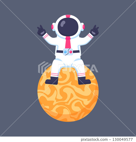 Cute Cartoon Astronaut Sitting on Planet Cute Cartoon Astronaut Sitting on Planet 130049577