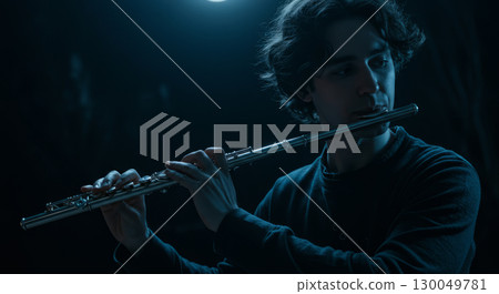Flutist under the moon 130049781