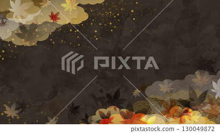 Autumn black Japanese style background, watercolor background image of autumn leaves 130049872