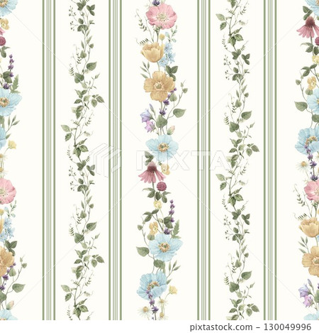Trendy stylish Vertical Striped floral pattern with wild flowers and intertwining leaves. vintage style pattern. Design for fashion , fabric, textile, wallpaper , wrapping and all prints Trendy stylish Vertical Striped floral pattern with wild flowers and intertwining leaves. vintage style pattern. Design for fashion , fabric, textile, wallpaper , wrapping and all prints 130049996